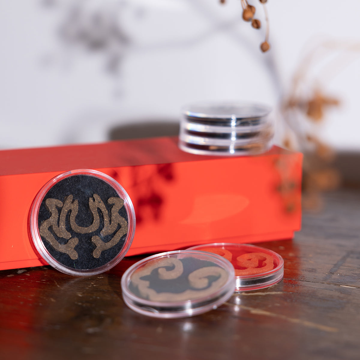 Kin Objects' mix setcontaining 8 incense seals in lotus and ruyi designs, ready for use