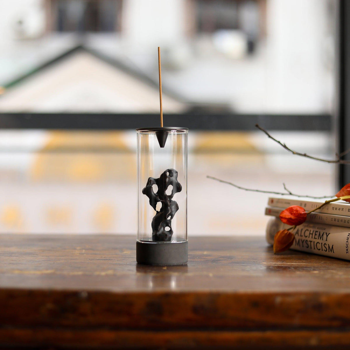 Side View of Chrysalis Backflow Stick Incense Burner on a Table