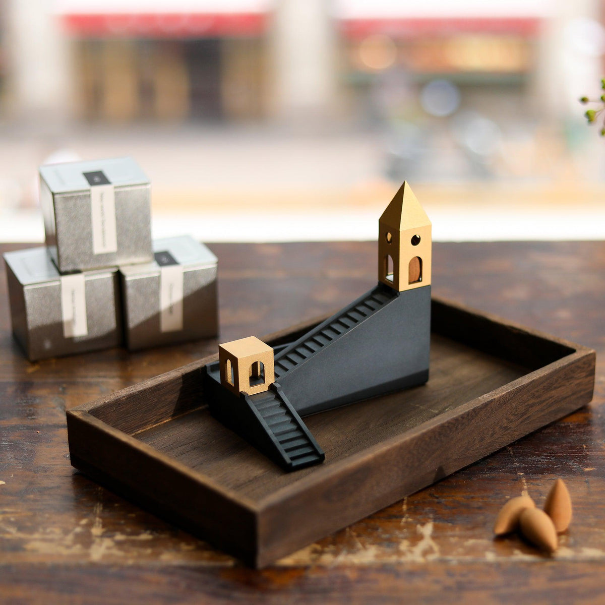 Table with Cloud Stairs Incense Fountain and Incense Cones Gift Set