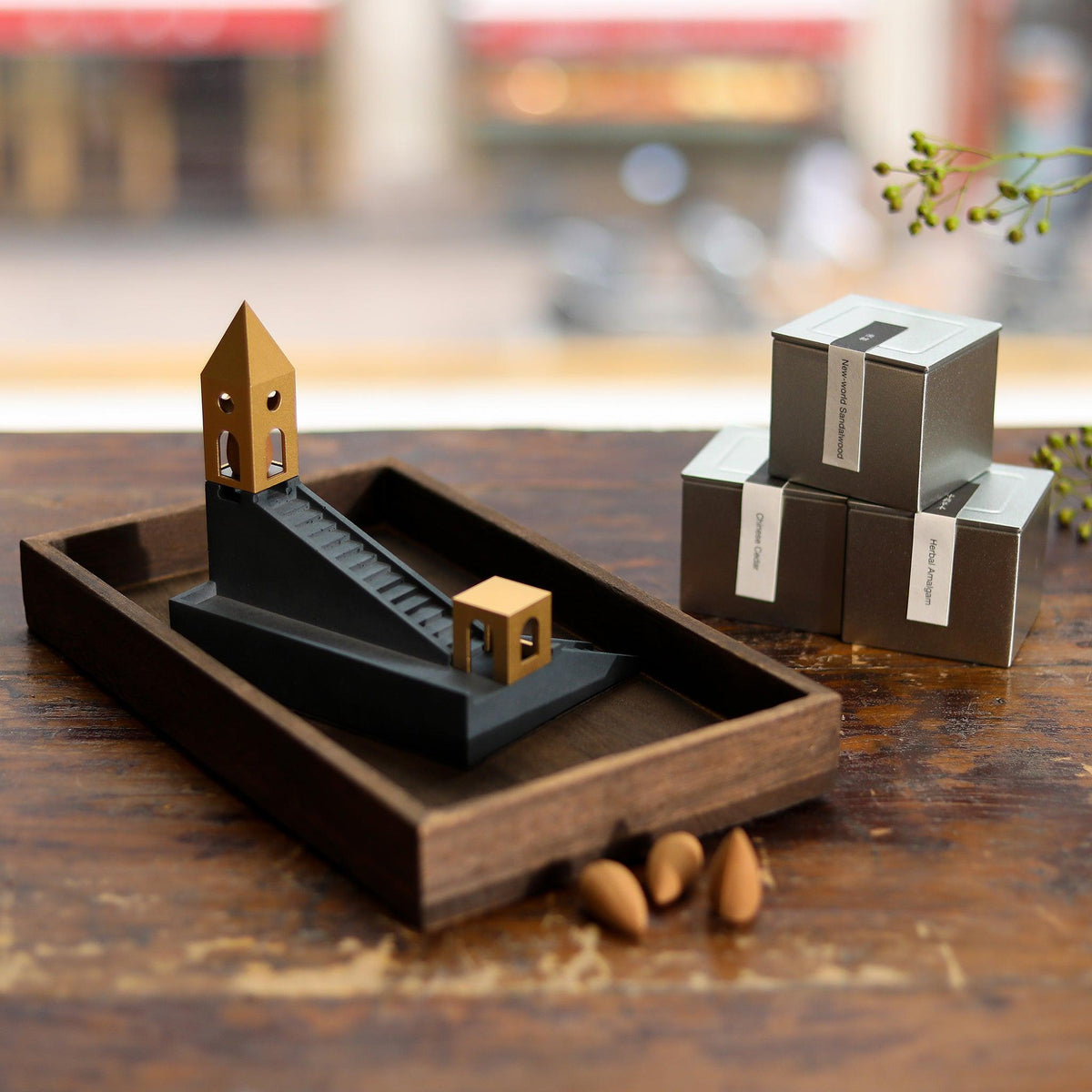 Back View of Cloud Stairs Backflow Incense Burner and Incense Cones Gift Set