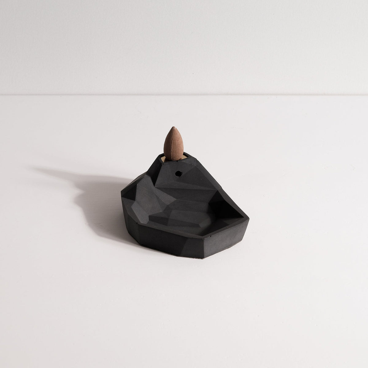 Front View of Mountain & Lake Backflow incense burner with incense cone