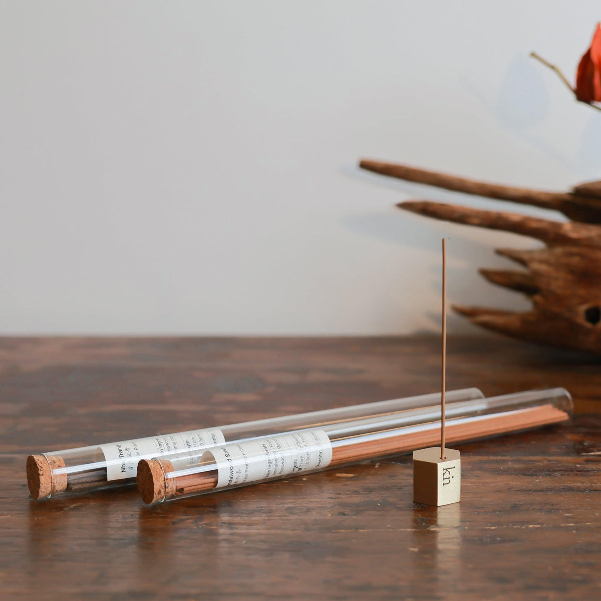 Bronze Incense holder and Handmade Incense Sticks by Kin Objects on a Table