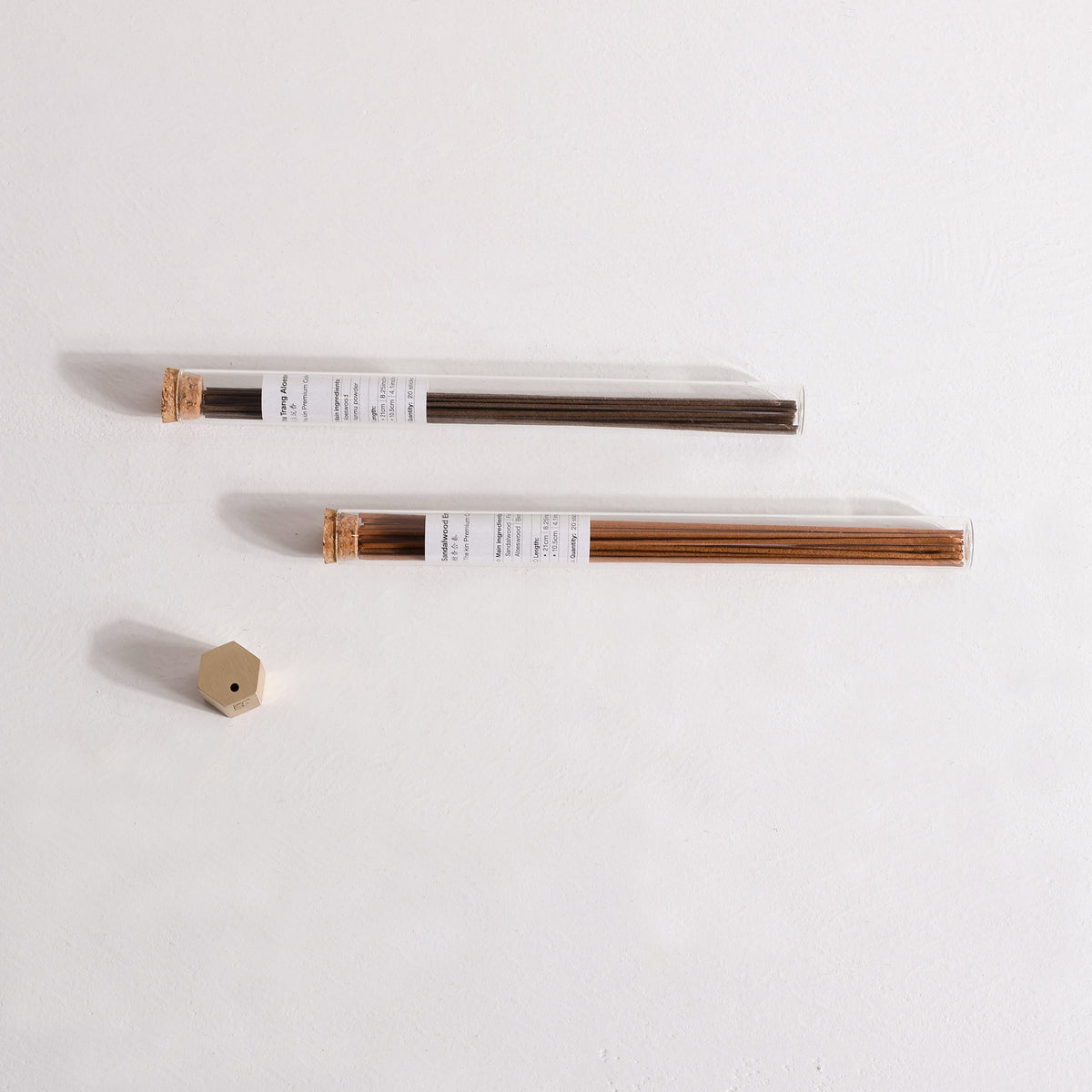 Bronze Incense holder and Handmade Incense Sticks by Kin Objects on a White Background