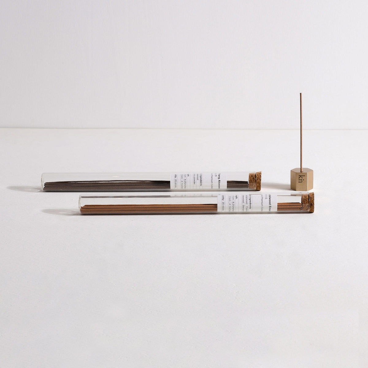 Side View of Kin Objects Classic Incense Set with Bronze Incense holder and Handmade Incense Sticks