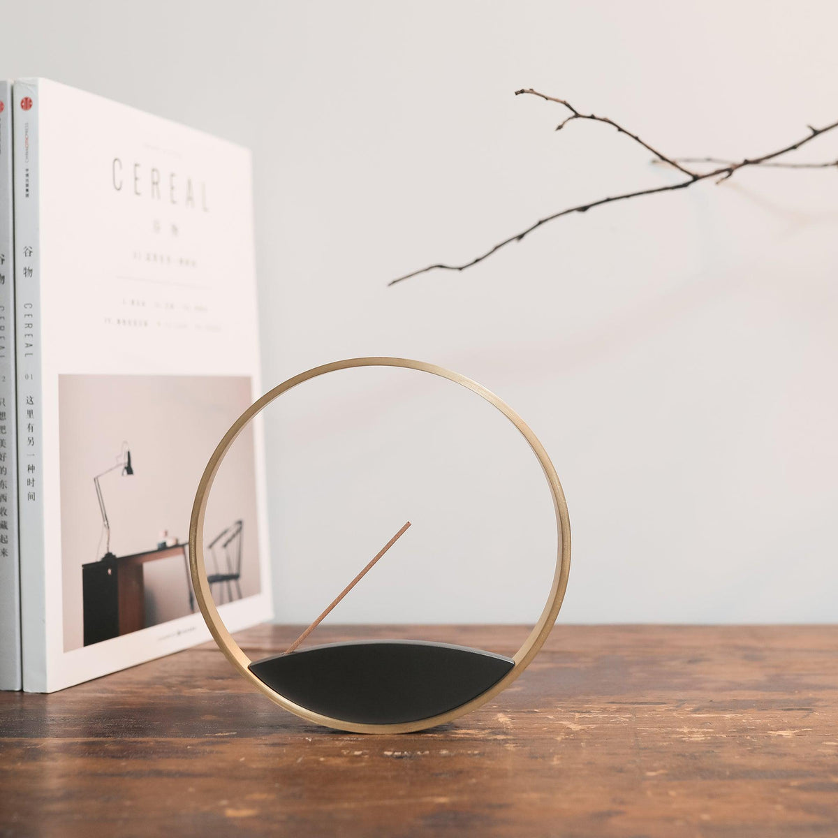 Modern minimal stick incense holder made from bronze metal