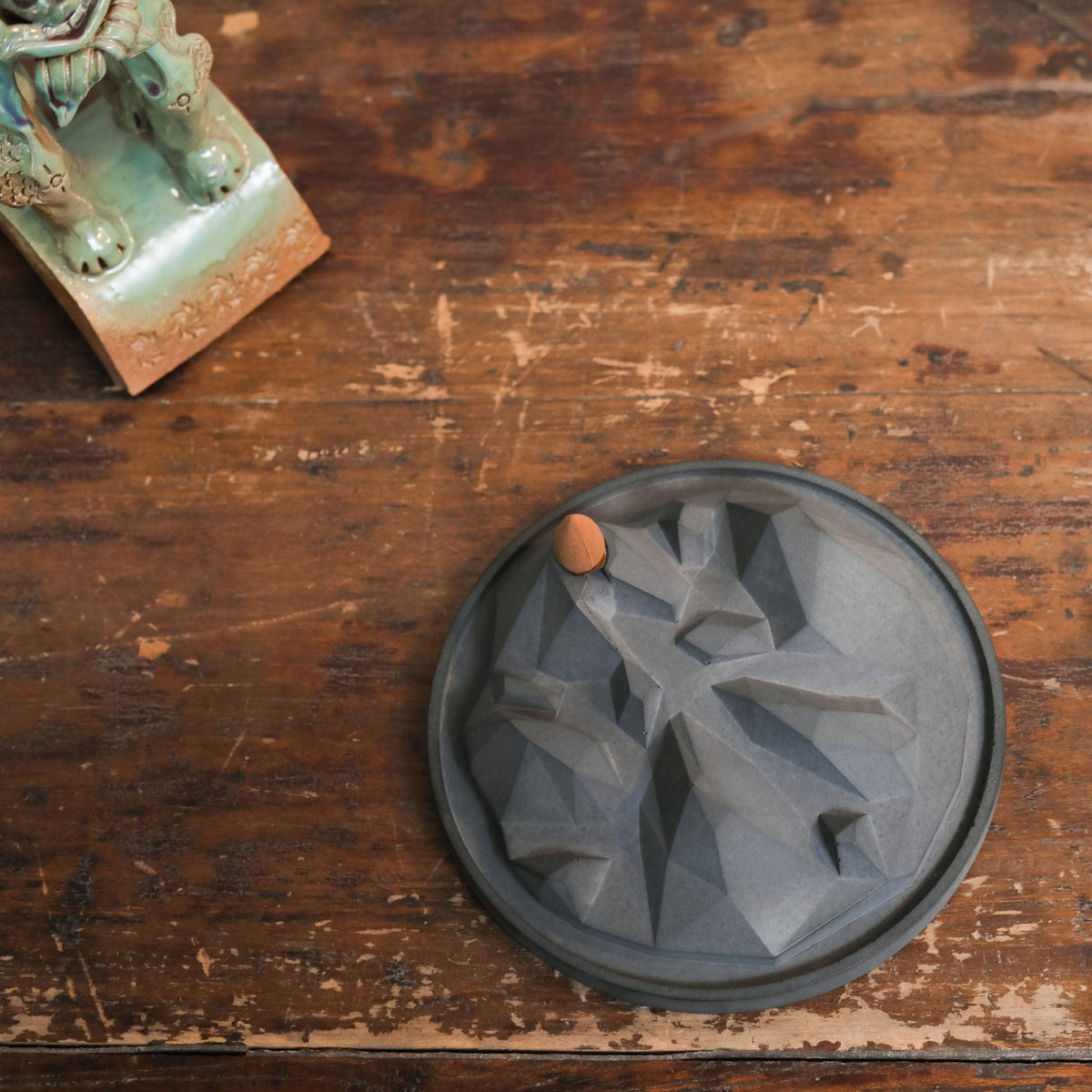 Valley of Fog Backflow Incense Burner by Kin Objects top view on table