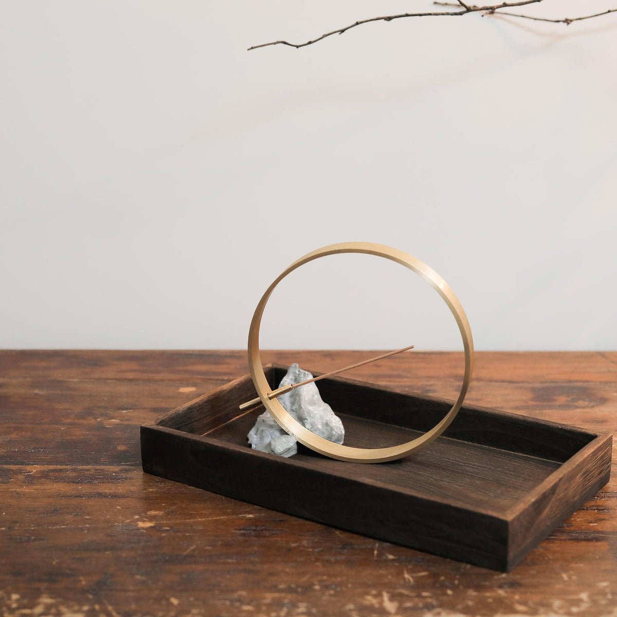 Modern Chinese incense burner by Kin Objects on a wooden tray