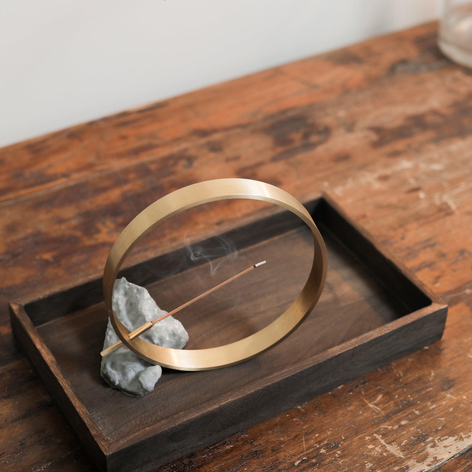 Modern Chinese incense burner by Kin Objects on a wooden tray