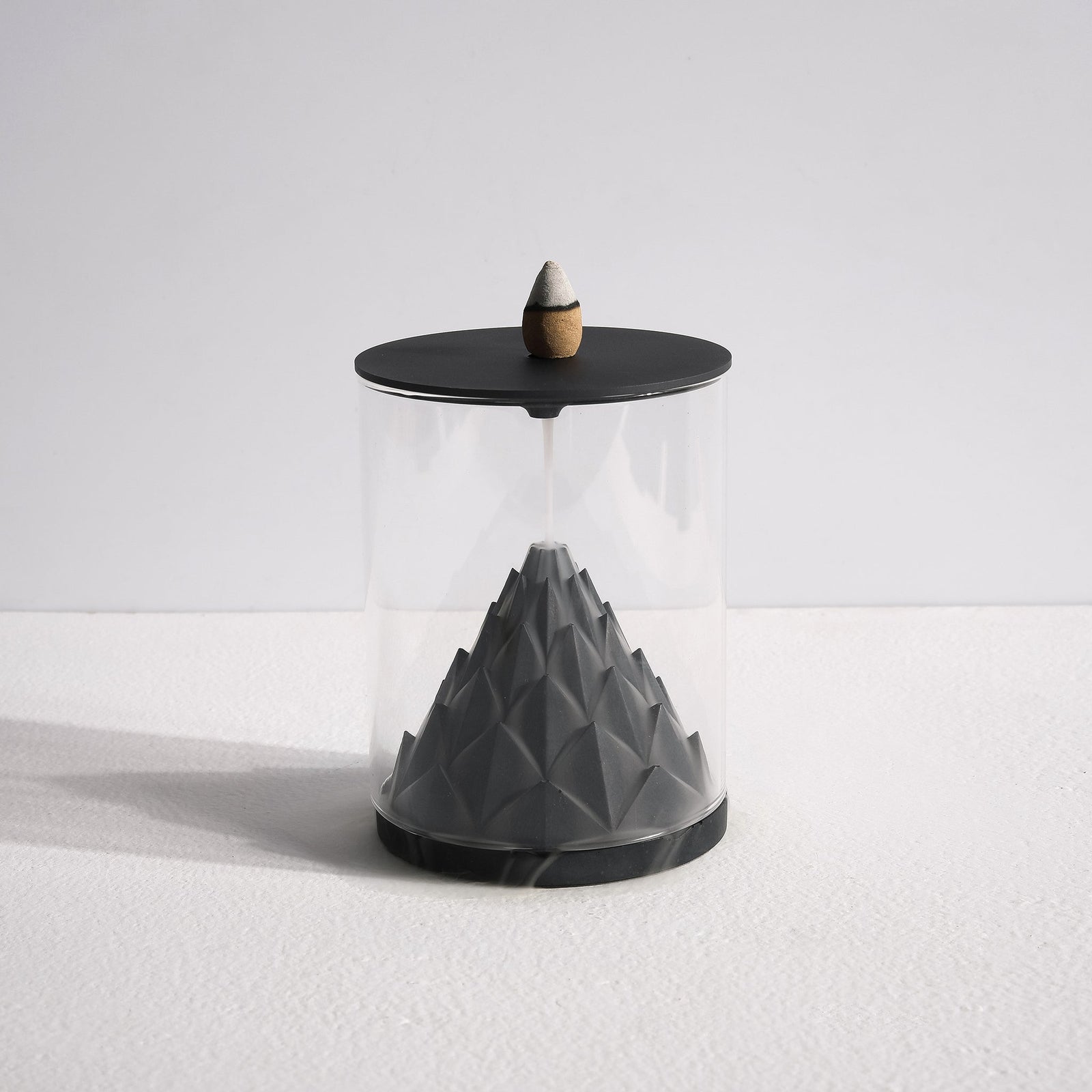 Front View of Nelumbo Terrarium Incense Fountain with smoking coming down